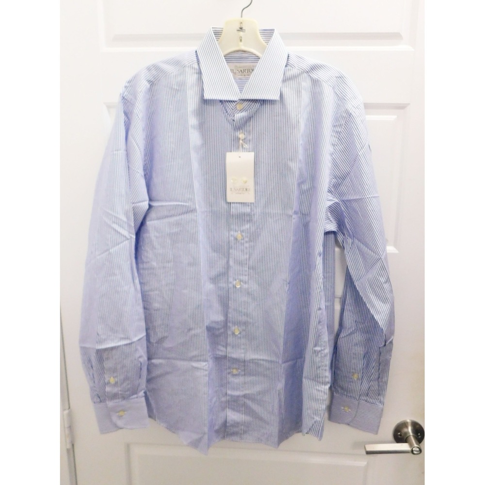 New IL SARTORE Blue Striped‎ Button Down Shirt 16 41 NWT